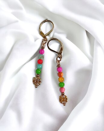Kolczyki : summer collection:: kolorowa muszla, kwiatuszki, kaktusia