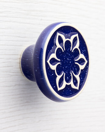 Ceramiczna gałka do mebli, ciemnoniebieska nakrapiana , wz.2, pracowniazona