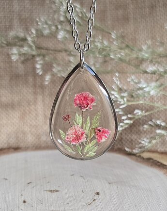 Srebrny wisiorek prawdziwe kwiaty zawieszka łezka łza gipsówka, zkwiatem