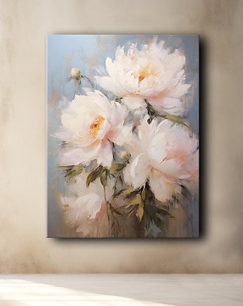 Kwiaty peonie - Obraz na płótnie - Druk, Blejtrama - Akwarela, Boho #14, Black Sapphire Art