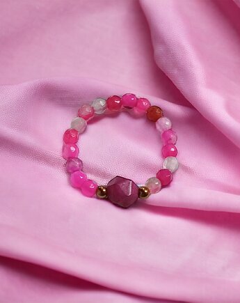 Pierścionek : PINK :: agat, tygrysie oko, kaktusia