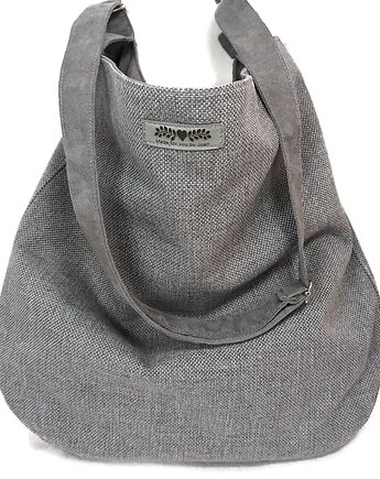 Duża  boho torba szary  XXL na ramię, Made by Joan