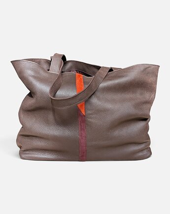 Shoper bag brązowa torba z pomarańczem, Łagoda