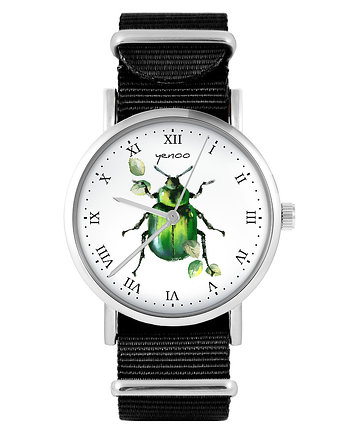 Zegarek - Zielony żuczek - czarny, nylonowy, OKAZJE
