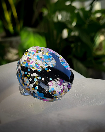 Duży kolorowy pierścionek, czarny, Figa handmade accessories
