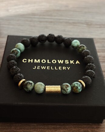 Bransoletka Męska Turkus Afrykański i Lawa wulkaniczna, Chmolowska Jewellery