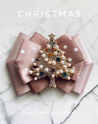 Brosza z Choinką z perłami  Mikołajki Święta, Pudrowy Różowy