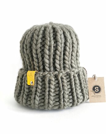 Zielona czapka z wełny i alpaki  WOOLY szałwia, sploteka