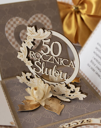 50 rocznica ślubu, złote gody, exploding box, kartka 3d, Papiernik