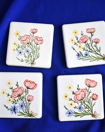 Kafle ręcznie malowane- polne kwiaty, Kobaltowa Sroka