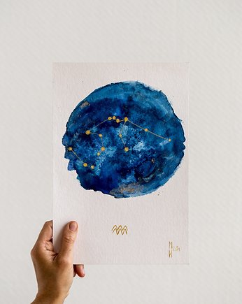 Akwarela Oryginał Gwiazdozbiór Wodnika Znak Zodiaku WODNIK, My Moment