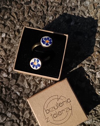 Pierścionek Bolesławiec podwójny, biżuteria z talerzy