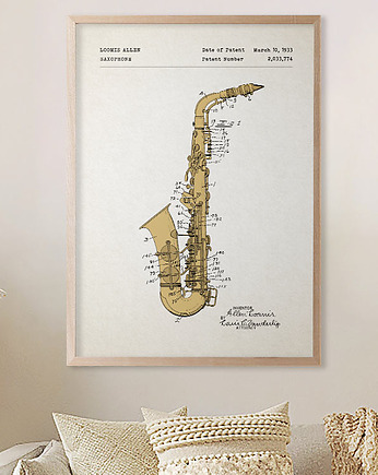 Saksofon - patent - plakat vintage, minimalmill