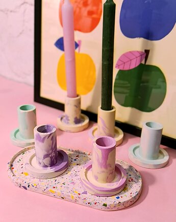 Wielokolorowy świecznik na długą świecę, marble, Crazzyco