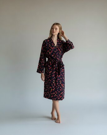 Szlafrok narzutka kimono w owoce na granacie, HisOutfit