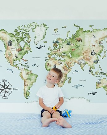 Mapa  Świata dla dzieci naklejki na ścianę XXL, Dekoracjan