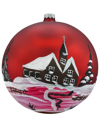 Bombka okrągła matowa: czerwony Zimowy Pejzaż, Syn Bombkarza