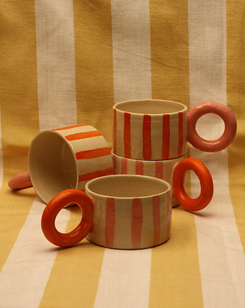 Kubek ceramiczny w paski. Ceramika ręcznie robiona, Lvvia ceramics