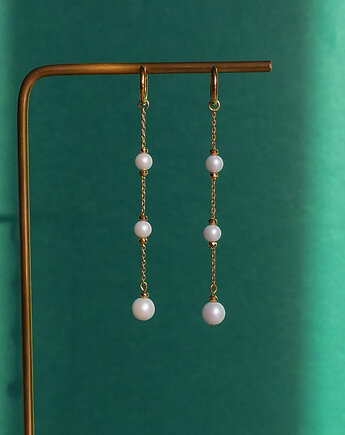 Długie kolczyki z satynowymi perłami ceramicznymi 2 w 1