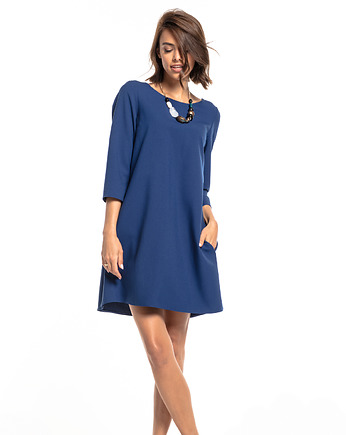 Elegancka sukienka z kieszeniami, T326, granat, TESSITA