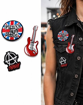 Naszywki termoprzylepne punk rock streetwear zestaw 3 szt, Wyszywane