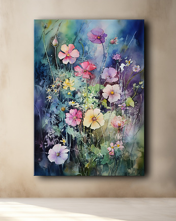 Kwiaty polne - Obraz na płótnie - Druk, Blejtrama - Akwarela, Olej, Loft #47, Black Sapphire Art