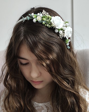 Opaska z kwiatami na komunię, opaska na biały tydzień z kwiatami, Petite Dame