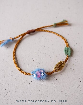 Unikatowa bransoletka na sznurku z elementami tkanym i koralikamii, Słońcem Tkane