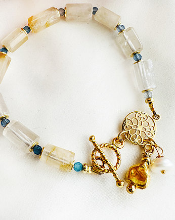 Bransoletka z kamieni , kryształ górski, perła, rozeta, Anemon Atelier