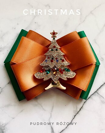 Brosza z Choinką z kryształkami  Mikołajki Święta, Pudrowy Różowy