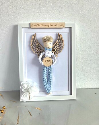 Anioł stróż w ramce, pamiątka Pierwszej Komunii Świętej dla chłopca, Ona Ci Zaplecie