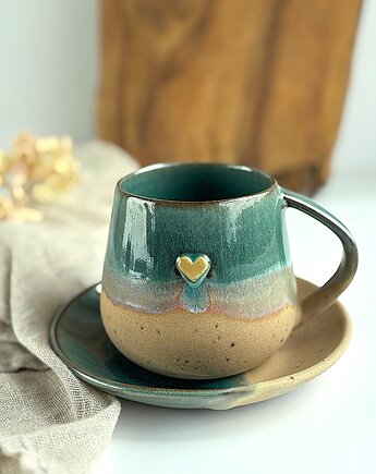 Kubek / Filiżanka Beczułka ręcznie robiona z sercem 320 ml - Rajska plaża, Studio Tyka