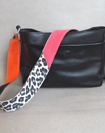 Czarna torebka średniej wielkości z szerokim paskiem, Łagoda