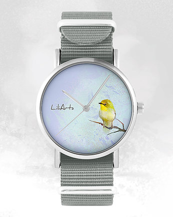 Zegarek - Ptaszek żółty - szary, nylonowy, yenoo