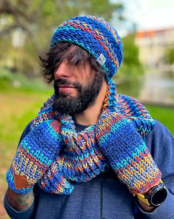 Męski komin ręcznie robiony Merino 50% "Górski potok", Brain Inside