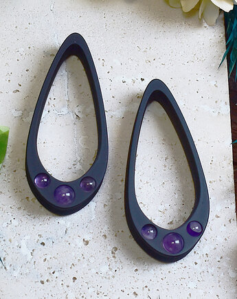 Tunele do uszu 25-100mm / wydłużone łezki z kamieniami / ametyst, Spirit Of Copper