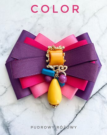 Brosza z Kolekcji COLOR z koralikami i paciorkami., Pudrowy Różowy