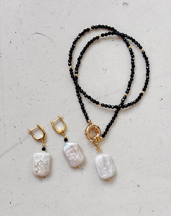 Kolczyki pozłacane Onyks z perłą, Chmolowska Jewellery