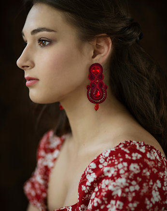 Bordowe kolczyki soutache z kryształkami, Mró Soutache
