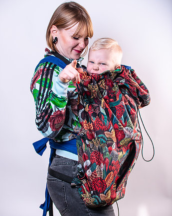Kolorowy otulacz dla dziecka na chustę i nosidło z softshellu KWIATY LASU, Co Tu Się Kroi