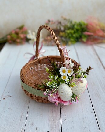 Wielkanocny koszyczek na święconkę, koszyczek z dekoracją, Rosa