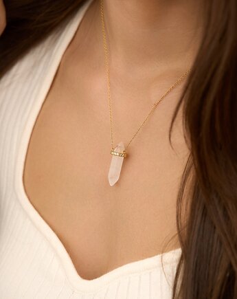 Naszyjnik z dużym kryształem górskim i cyrkoniami srebro 925 pozłacane, Coccola JEWELLERY