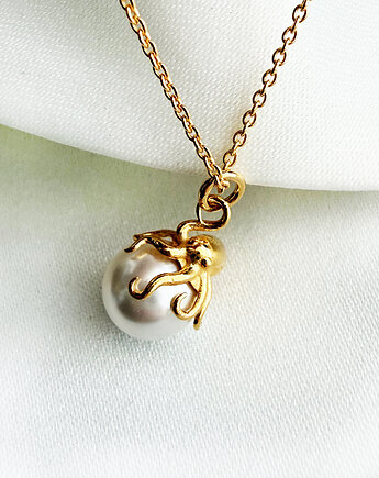 Naszyjnik  z ośmiornicą i perłą, złota ośmiornica na wakacje, Anemon Atelier