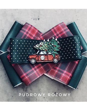 Brosza z Autem i Choinką Święta Mikołajki, Pudrowy Różowy