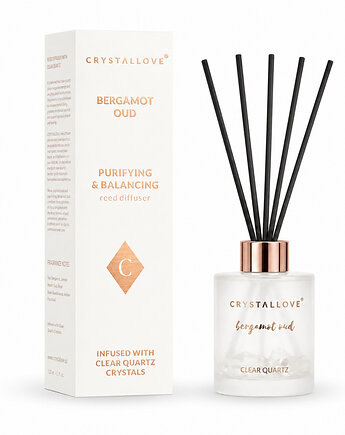 CRYSTALLOVE Bergamot Oud & Clear Quartz Dyfuzor Zapachowy z patyczkami i krys, CRYSTALLOVE