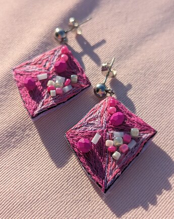 Unikatowe kolczyki romby - ręcznie robione, Papaya