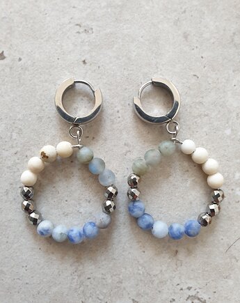 Kolczyki DONUTS jaspis niebieski ziemny, labradoryt, kamień rzeczny, modesign