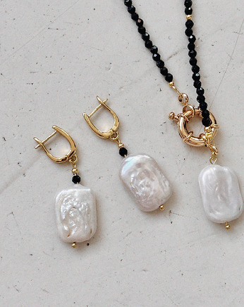 Kolczyki pozłacane Onyks z perłą, Chmolowska Jewellery