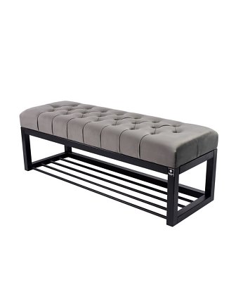Ławka Pufa Pikowana Szary Guzik Tapicerowany Stal LPM-4, EMRA WOOD DESIGN