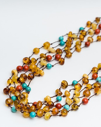 Naszyjnik bursztynowy SIECI turkus, koral, AmberMal
